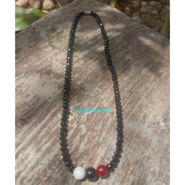 kalung batu kristal liontin batu akik triwarna