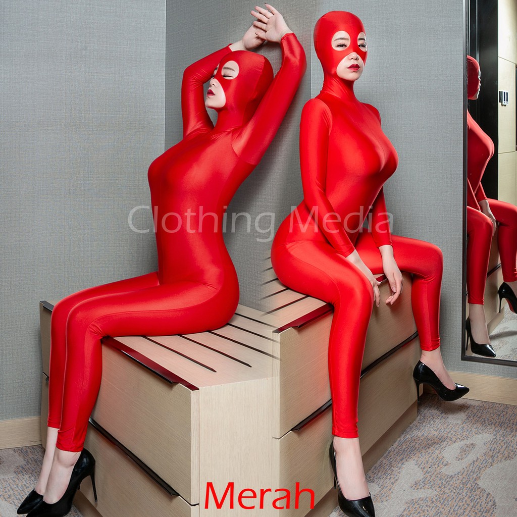 Full Bodysuit Zentai Catsuit Mata Dan Mulut Terbuka Kostum Wanita Cosplay