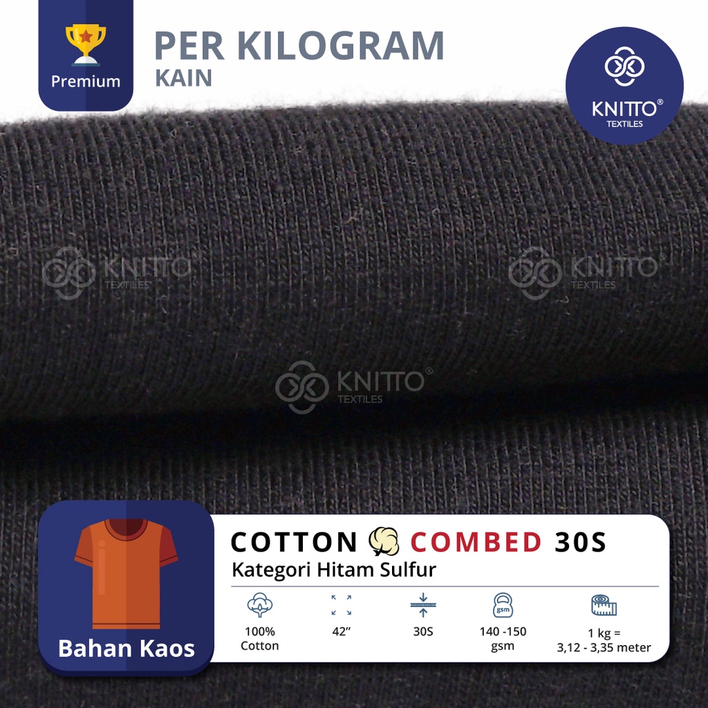 KAIN KAOS COTTON COMBED 30S KATEGORI WARNA HITAM SULFUR ( BAHAN KAOS ) - KNITTO