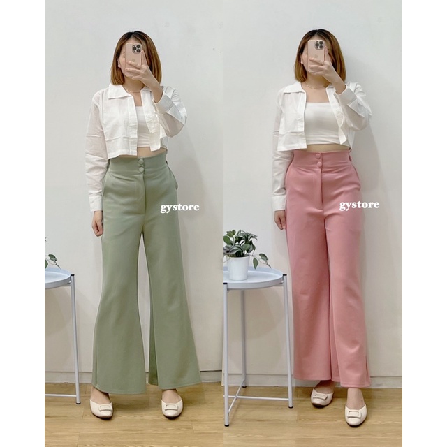 Thalita Button Pants | Celana Cutbray | Celana Kulot Highwaist | Celana Scuba Tebal