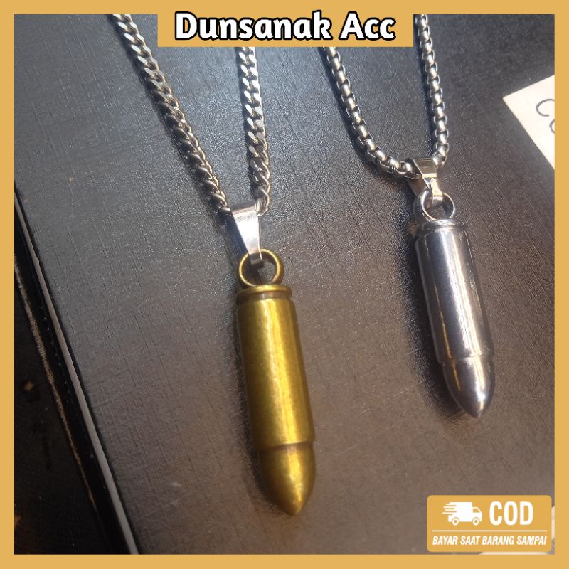 Kalung Pria Titanium Liontin Peluru Anti Karat Stainless Steel Terbaru/Kalung Bandul Peluru