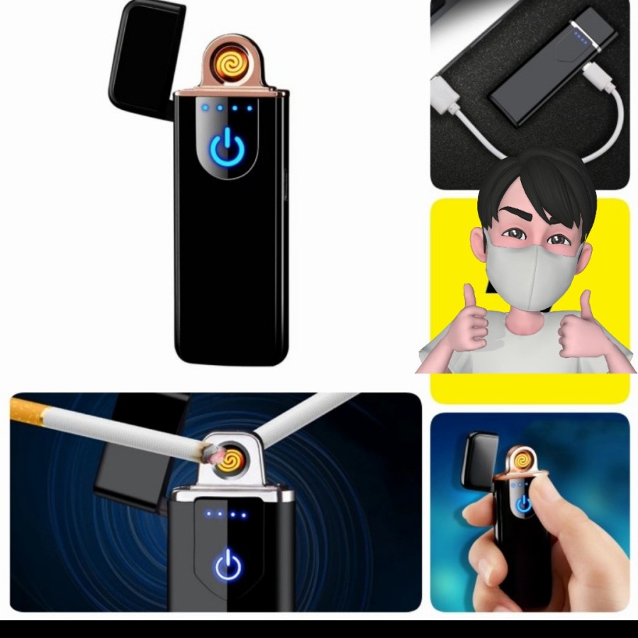 Korek api elektrik mini unik fingerprint sensor led lighter usb hadiah ulang tahun koleksi serbaguna