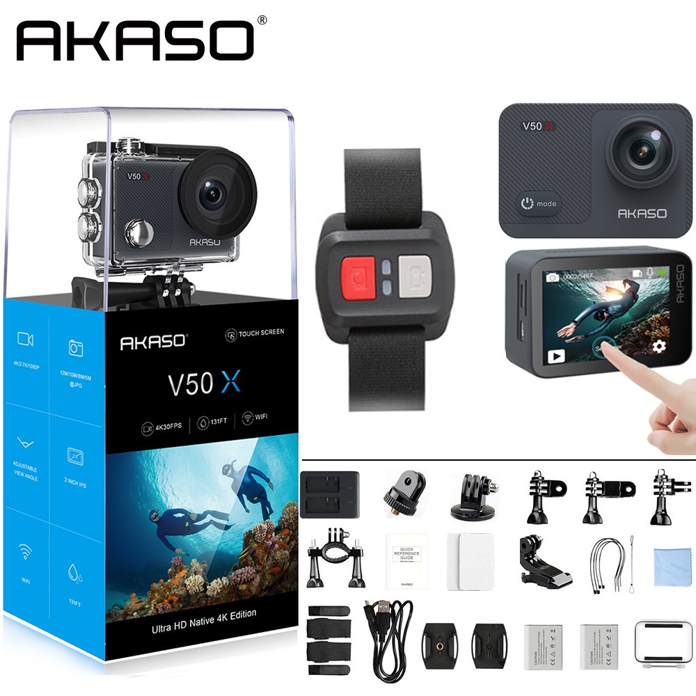 kamera AKASO V50X Native 4K/30fps WiFi Action Camera with 2'' EIS Touch Screen 131 Feet Waterproof
