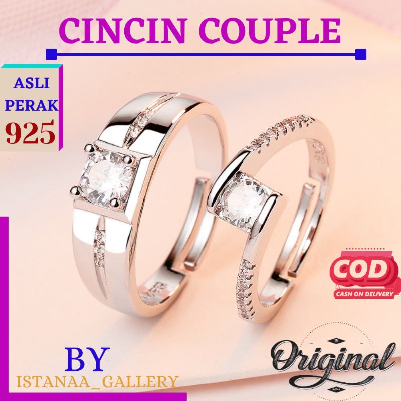[Promo]-Cincin Couple Nikah Silver Ring Pria Wanita Perak925 Anti Karat Adjustable Cicin Tunangan by
