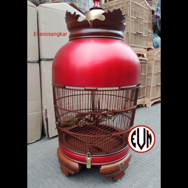 KANDANG BURUNG PERKUTUT MAHKOTA FULL KAYU JATI