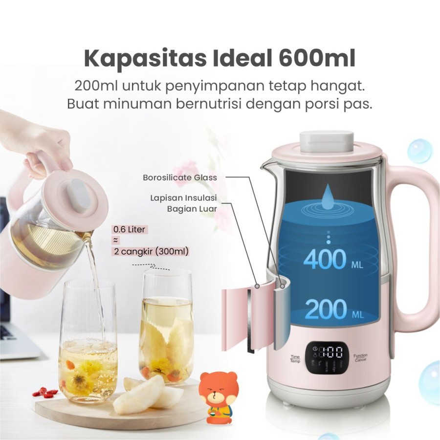 Emily Tea Maker 0.6L Alat Pembuat Teh Elektrik Otomatis Multifungsi