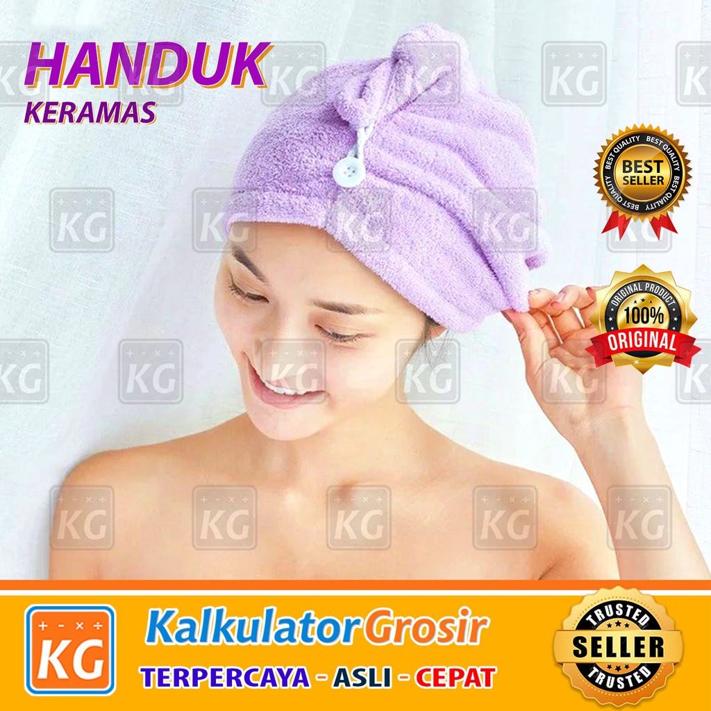 Handuk Keramas Hairtowel Handuk Turban Microbulu Handuk Kancing Kramas Handuk Rambut Gampang Dipakai dan Gunakan Microfiber Lap Pengering Rambut Kepala Import Large 63x20cm