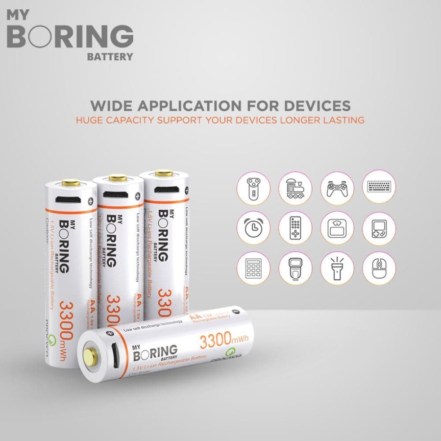 My Boring Battery USB Rechargeable AA Li-ion Baterai 1.5V +Charger 20W