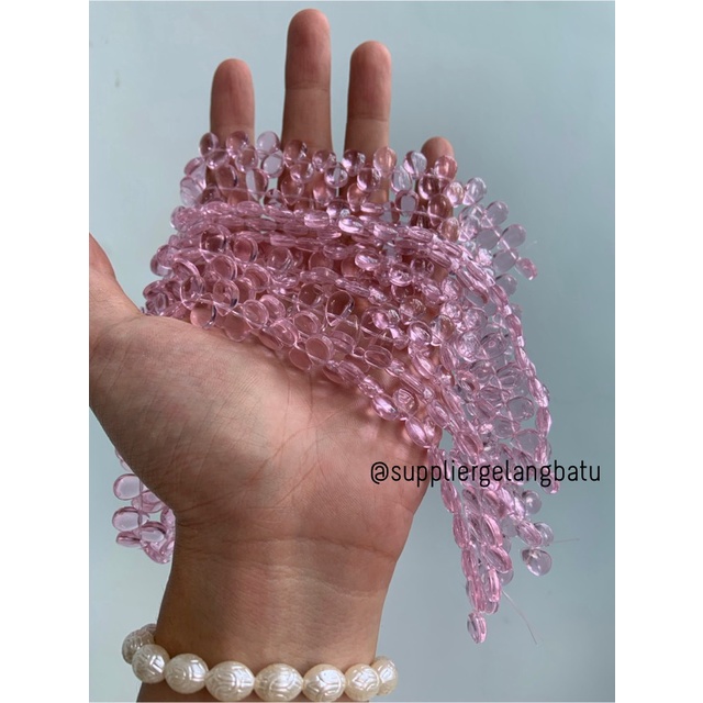 batu tetes air mata 10mm ROSE QUARTZ kristal bahan LUBANG SAMPING