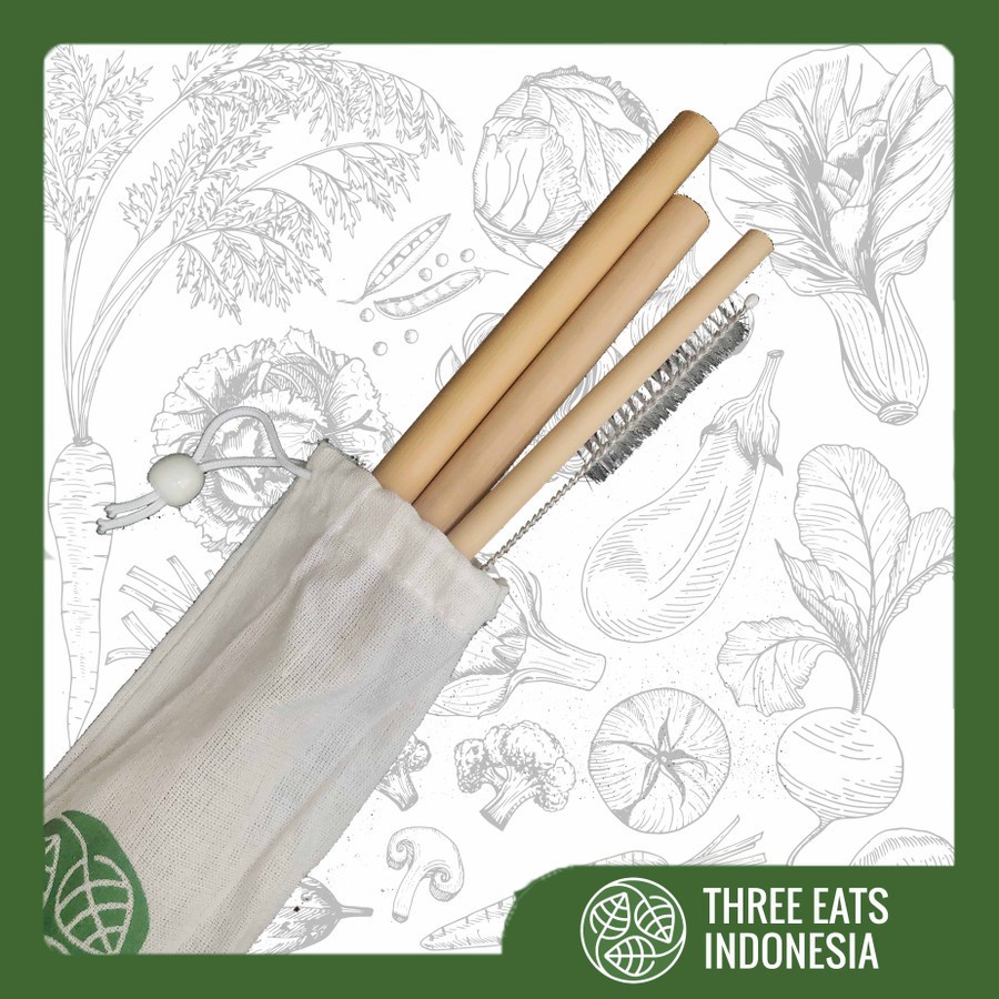 Set 3pcs Sedotan Bambu Reusable