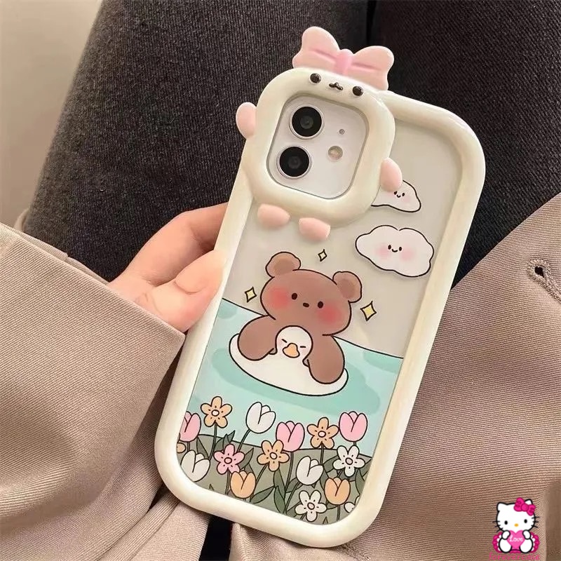 Soft Case Bumper Lensa Motif Kartun Beruang Berenang Untuk IPhone XR 7 8 Plus 13 11 12 Pro MAX X 6 6S Plus XS MAX SE 2020