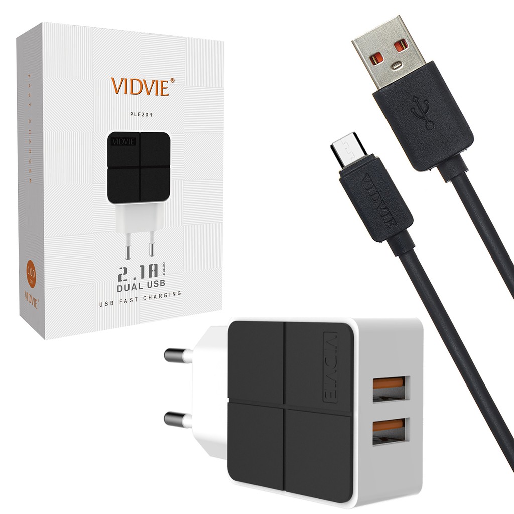 Charger usb 2 port vidvie Ple204 V8 - Travel Charger usb 2 port with usb micro cable Ple 204