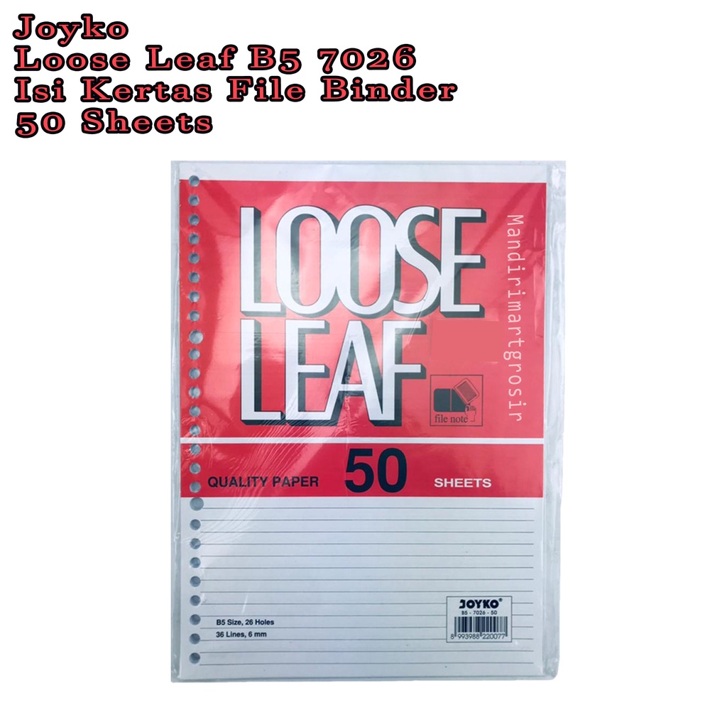 Loose Leaf B5 7026 *Joyko * Isi Kertas File Binder * 50 Sheets