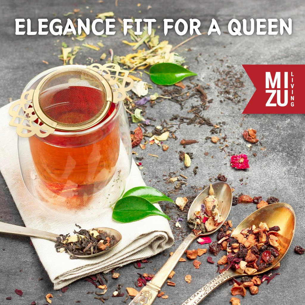 MIZU HWANGHUCHA Empress Tea Strainer Saringan Teh Ratu Emas Stainless Steel