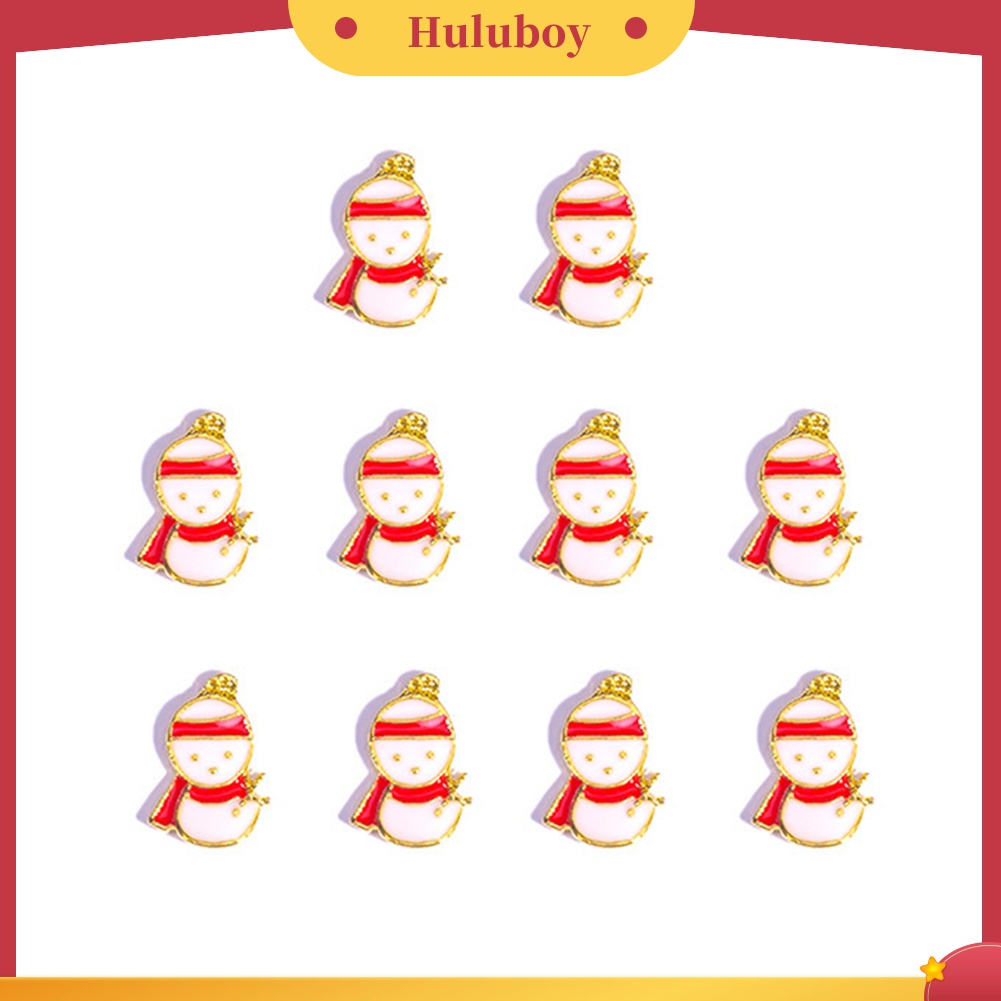 Huluboy Huluboy♡ 10pcs Stiker Kuku Motif Santa Claus / Snowman Natal Bahan Alloy Untuk Dekorasi Manicure