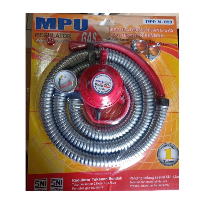 Regulator kompor gas anti bocor quantum tekanan tinggi Meter + Selang Gas Elpiji LPG MPU M-089