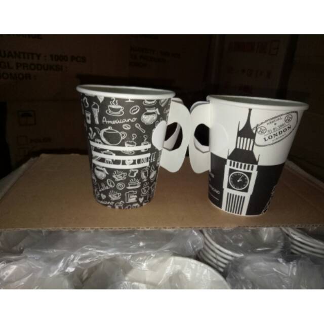 Gelas Kertas Papercup Hot Kopi 9oz Pegangan Gagang Handle