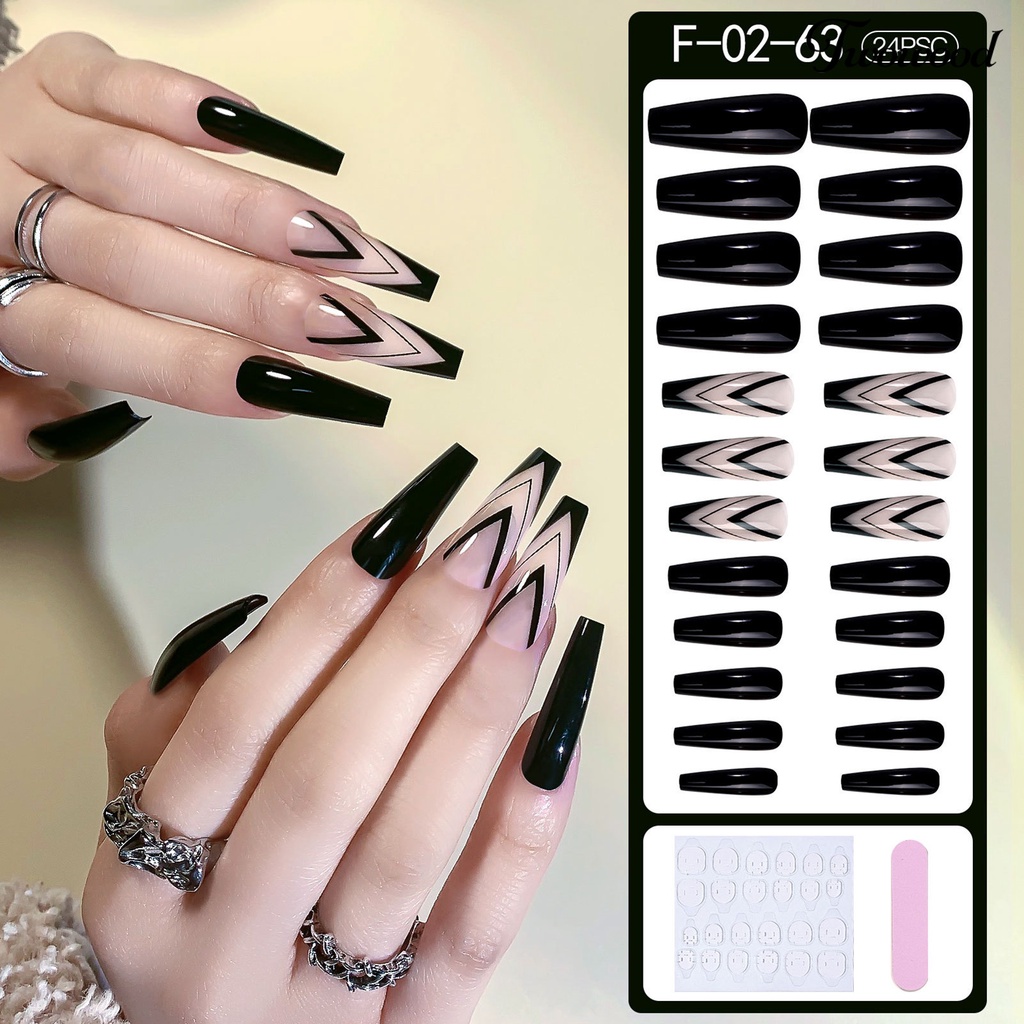 Twowood 24Pcs / Set Kuku Palsu Ultra Tipis Full Cover Untuk Manicure