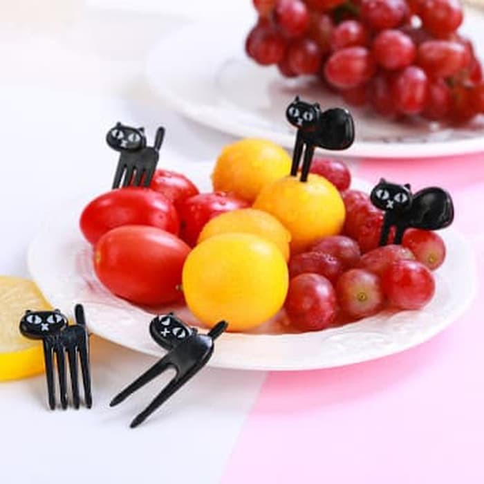 Set Isi 6 Garpu Buah Motif Kucing Isi 6 Food Picks Cat Garpu Set Buah Mini Lucu - Garpu Mini Untuk Buah