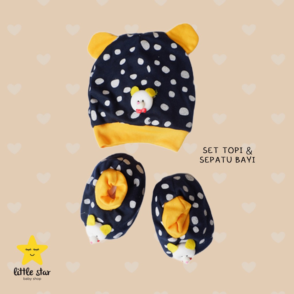 Set Sepatu Kain Topi Bayi Cewek Cowok Boneka