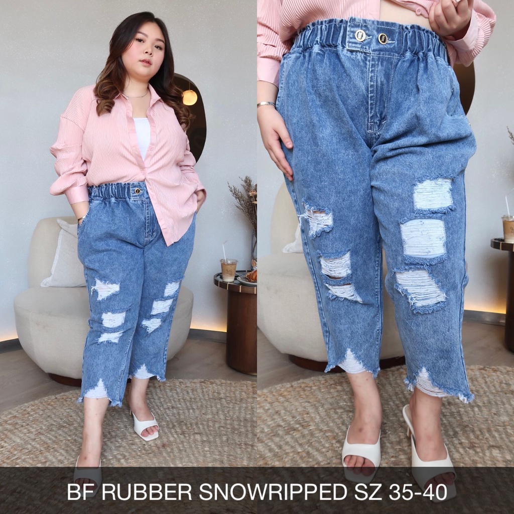 CELANA JEANS WANITA 7/9 BF RUBBER RIPPED SERIES