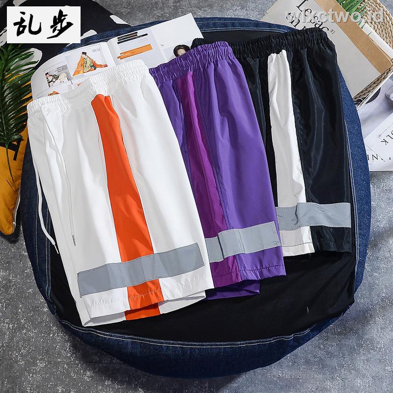 Ins Celana  Pendek Casual Pria  Motif Garis  Reflektor Gaya 