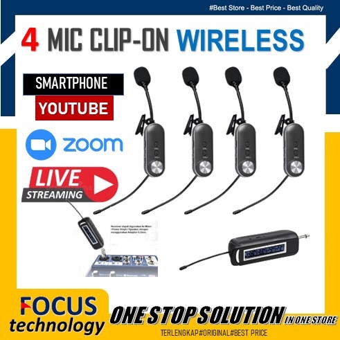 Mikrofon Mic Clip On Wireless UHF 2.4G Presentasi Tur Imam Masjid Musholla 4 Mic