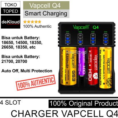 Authentic VAPCELL Q4 Battery Charger | baterai batre 18650 21700 cas
