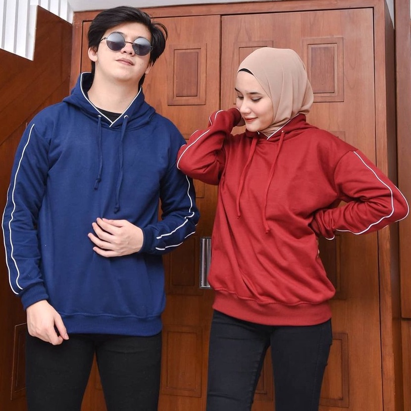 Hoodie Motif Garis List Hoodie Simple Gaya Kasual Terbaru