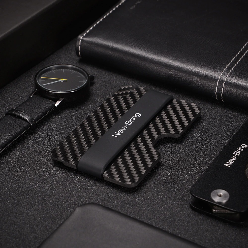 Dompet Uang Klip Pemegang Kartu Kredit Compact Carbon Fiber Mini Klip Uang Kartu Kredit Lengan Pemegang ID Dengan Dompet Kartu Anti-Pencurian RFID