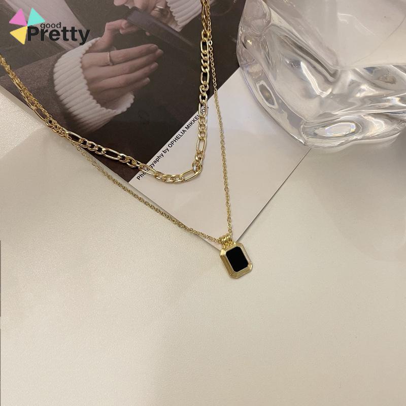 Kalung Temperamen Sederhana Rantai Klavikula Kalung Berlapis Ganda Hitam - PD