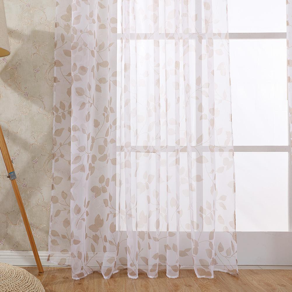Ready Simple Leaves Print Blackout Curtains Living Bedroom Window