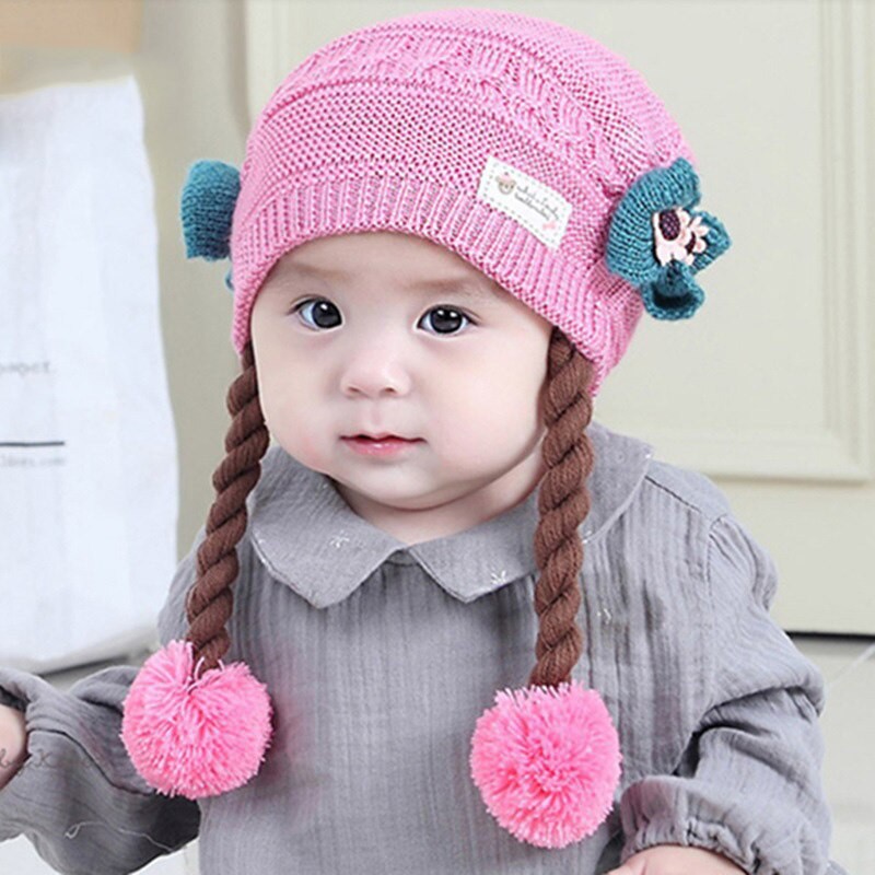 *COD*FH-P19-21 Topi Anak Perempuan Rambut Kepang Topi Bayi Kupluk Rajut Imut Lucu Baby Hat Wig Impor-7