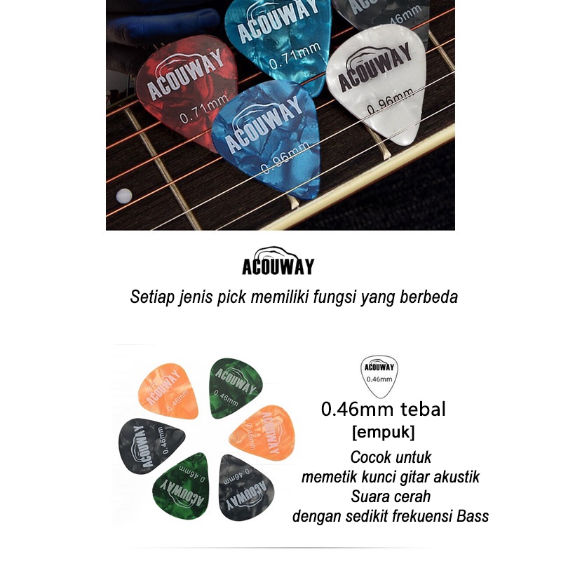 30Pcs Pick Gitar Akustik Celluloid Gitar Elektrik Tebal 0.46/0.71/0.96/MM Bass Guitar ukulele petik