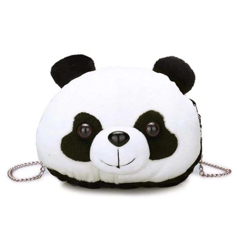 Tas Selempang Bulu Boneka PANDA Hitam Putih Imut Lucu Gemoy Chubby Gemes