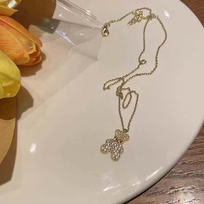 Lucu kartun beruang zircon Kalung untuk Wanita cahaya mewah minoritas indah kalung bermutu tinggi te