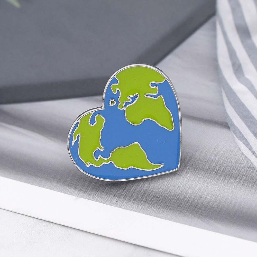 Lanfy Peta Dunia Bros Hadiah Untuk Wanita Pria Hadiah Untuk Anak-Anak Bumi Jantung Perhiasan Aksesoris Kerah Bros Lapel Pin Brooch Pin