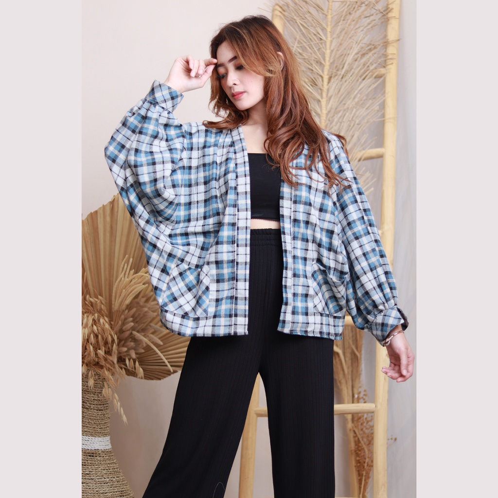 Kemeja Wanita Cardigan Outer Flanel Batwing Premium Elzanteri