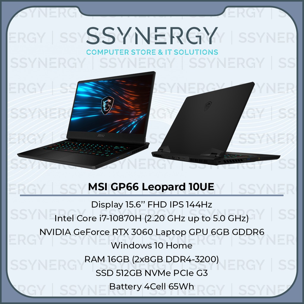 MSI GP66 i7-10870H RTX3060 6GB 512GB SSD 16GB 72%NTSC 144Hz Win10 Home