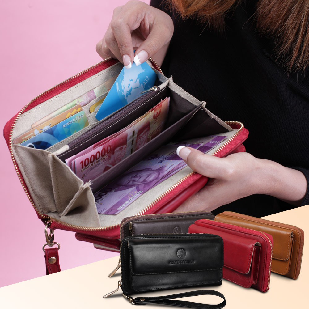 Dompet Wanita Bahan Kulit Sapi Asli PREMIUM/Dompet Cewek Panjang KODE AD04