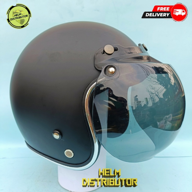 HELM BOGO DEWASA KACA CEMBUNG HITAM DAN PUTIH, LIS CHROME KUALITAS PREMIUM, UNTUK PRIA DA WANITA COD