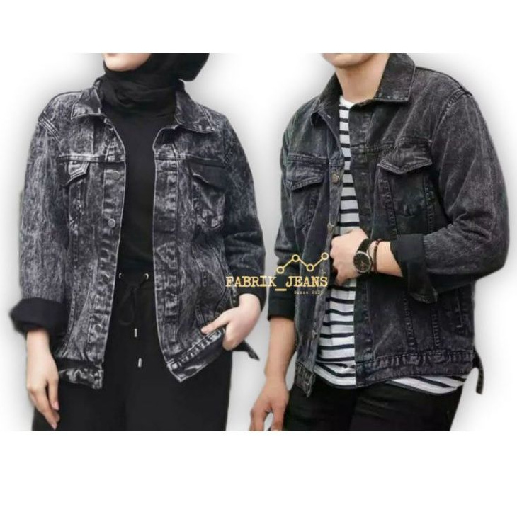(2pcs) Jaket Jeans COUPLE SANDWASH HITAM OVERSIZE/Jaket Jeans COUPLE SNOWBLACK OVERSIZE
