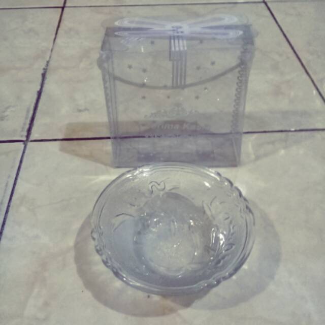 Souvenir mangkok bunga kemas mika motif bahan kaca