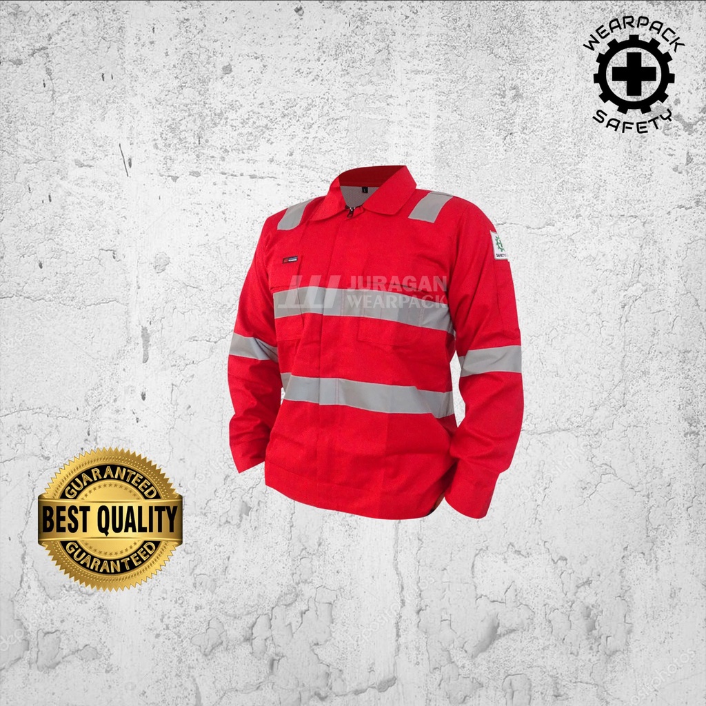 Wearpack Kerja Safety / Kemeja Safety Lengan Panjang Warna Merah