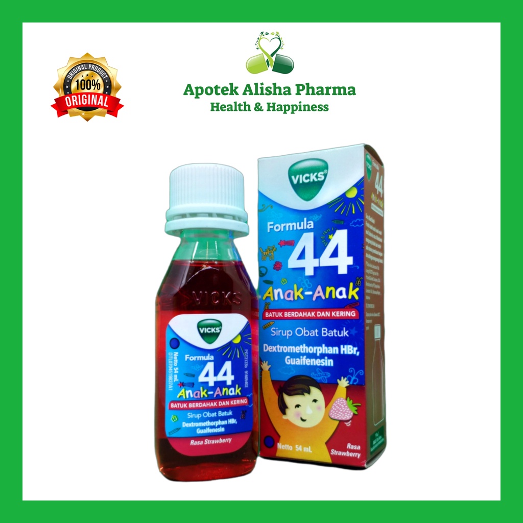 VICKS FORMULA 44 ANAK SYRUP 27/54ml-Vicks Formula 44 Anak Sirup Obat Batuk Berdahak Batuk Kering Anak/Vicks Formula Anak Rasa Strawberry