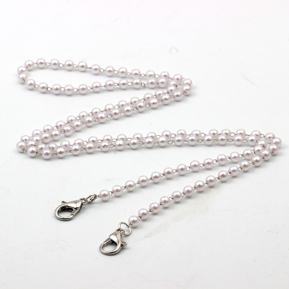Korean Retro Bead Mask Lanyard Strap Crystal Chain Necklace-white-70cm