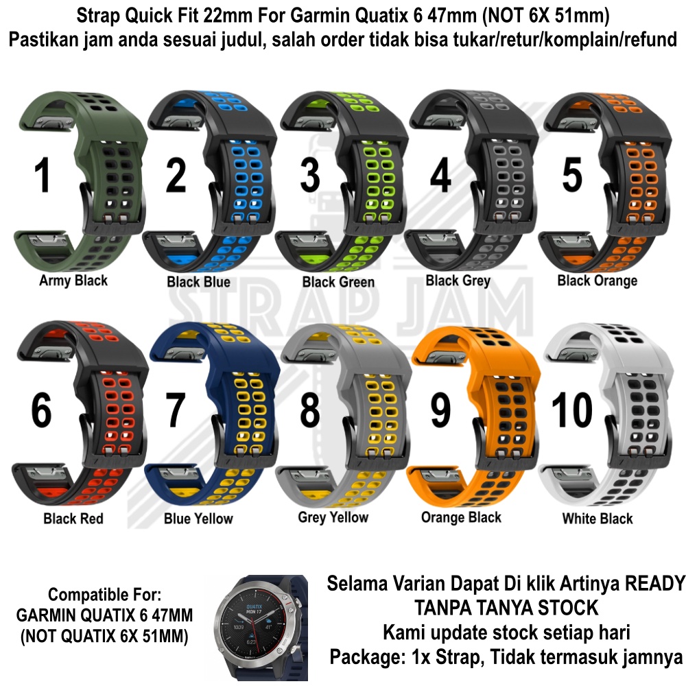 TRD Strap Garmin Quatix 6 47mm - Tali Jam Quick Fit 22mm Silikon Rubber Untuk Olahraga