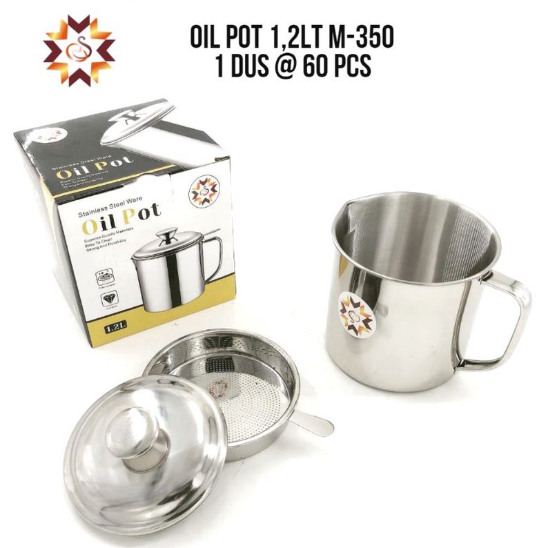 Oil Pot Stainless Steel 1.2 L Wadah Minyak Goreng Tempat Penyaring Minyak Bekas/Jelantah