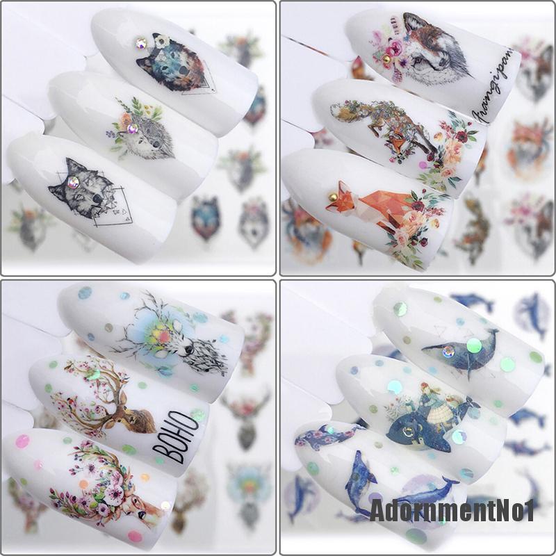 (Adornmentno1) 2pcs Stiker Kuku Motif Serigala Untuk Nail Art