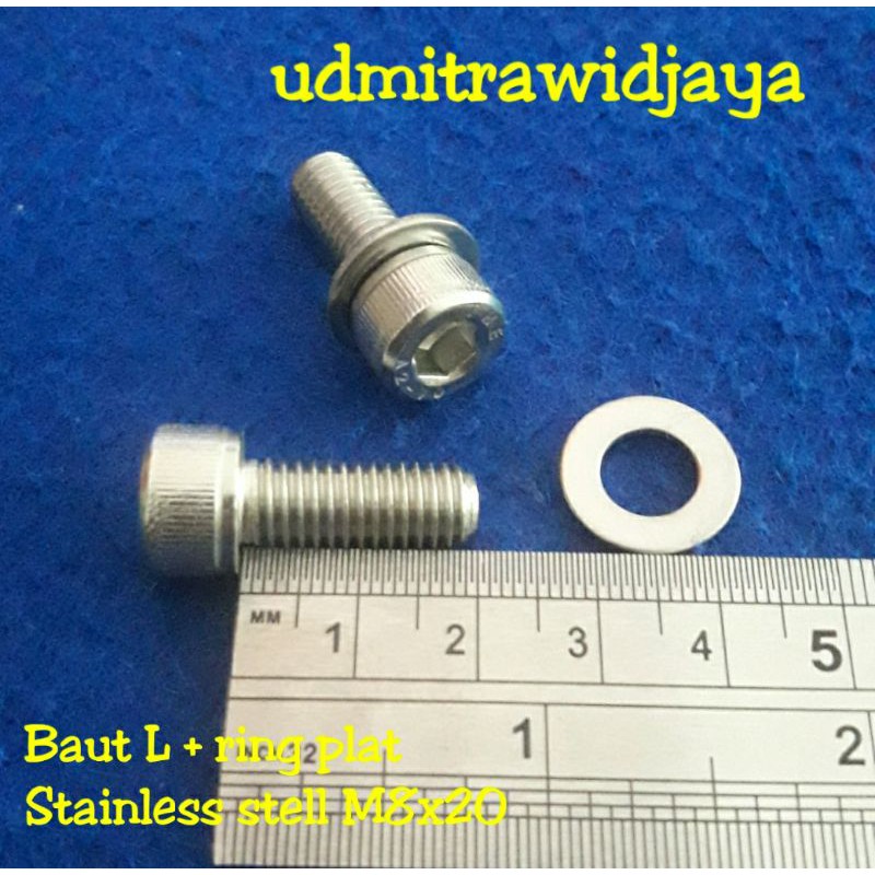 baut variasi baut L + ring plat stainless stell M8x20 baut probolt